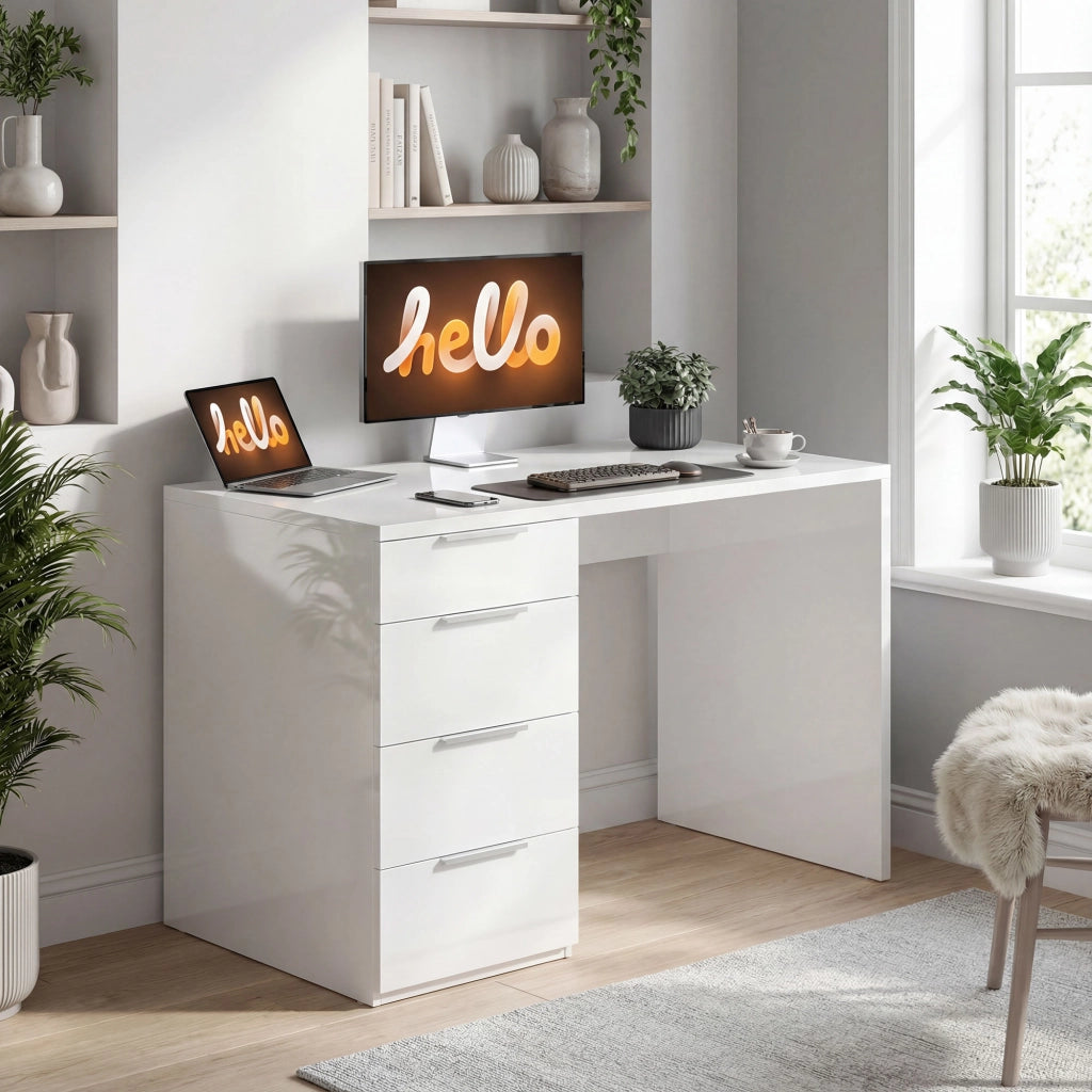 Scrivania con 4 Cassetti ¨C zephmum ¨C Bianco 110x61.5x75 cm