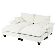 Divano modulare con 2 pouf mobili e 2 cuscini; braccioli rimovibili in ciniglia beige 194×151×90 cm