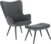 Poltrona Imbottita con Pouf Poggiapiedi Sedia Poltroncina Relax con Braccioli e Schienale Alto per Camera da Letto Salotto in Velluto, Grigio Scuro SKS28dgr