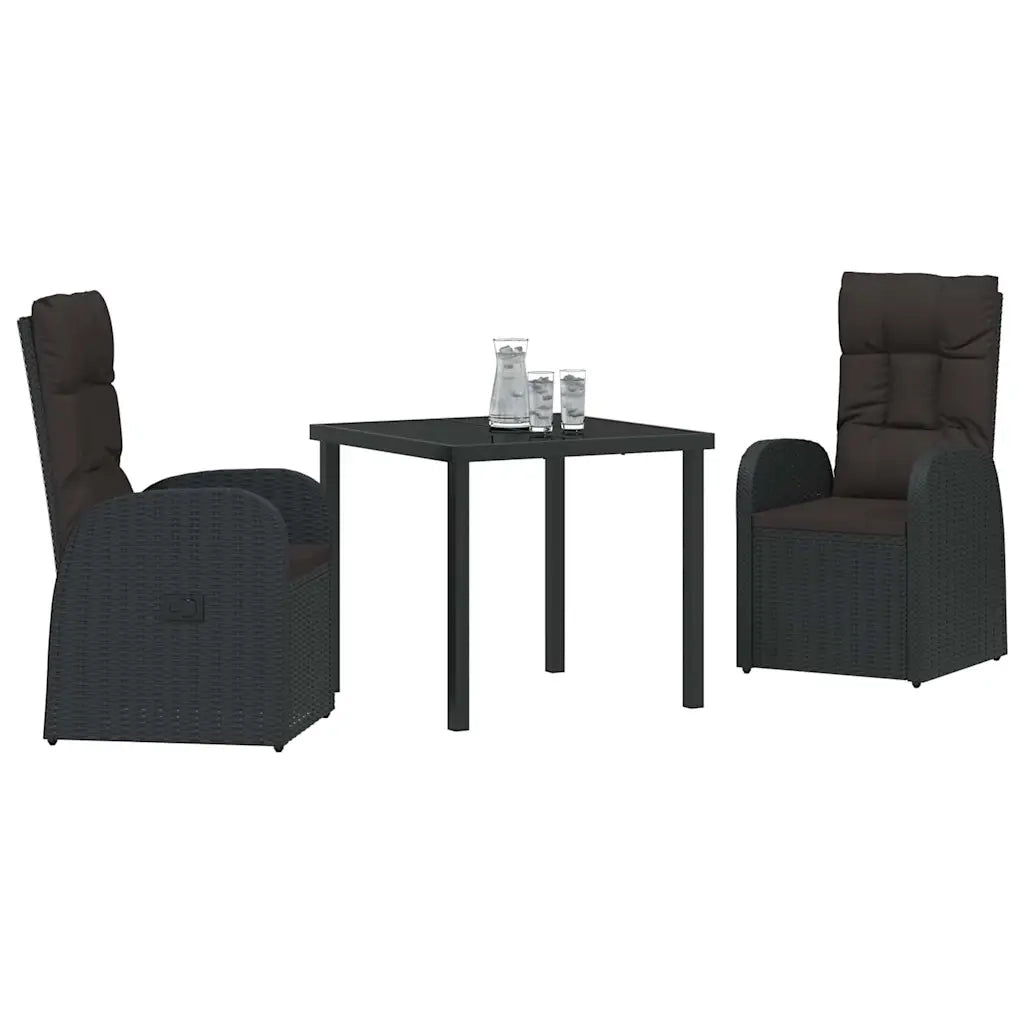 Set da Pranzo per Giardino con cuscino 3 pcs Nero polyrattan 3379506
