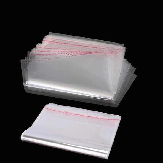 Pacchetto da 120 pezzi di Sacchetti di Cellofaan trasparenti con chiusura autostick per decorazioni di pane di nozze, canditi, cookie e decorazioni di San Valentino - Formati A4 e A5