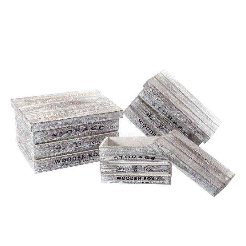 MAURY'S SET 3 CASSETTE IN LEGNO ANTICATO CON COPERCHIO IN MISURE DIFFERENTI