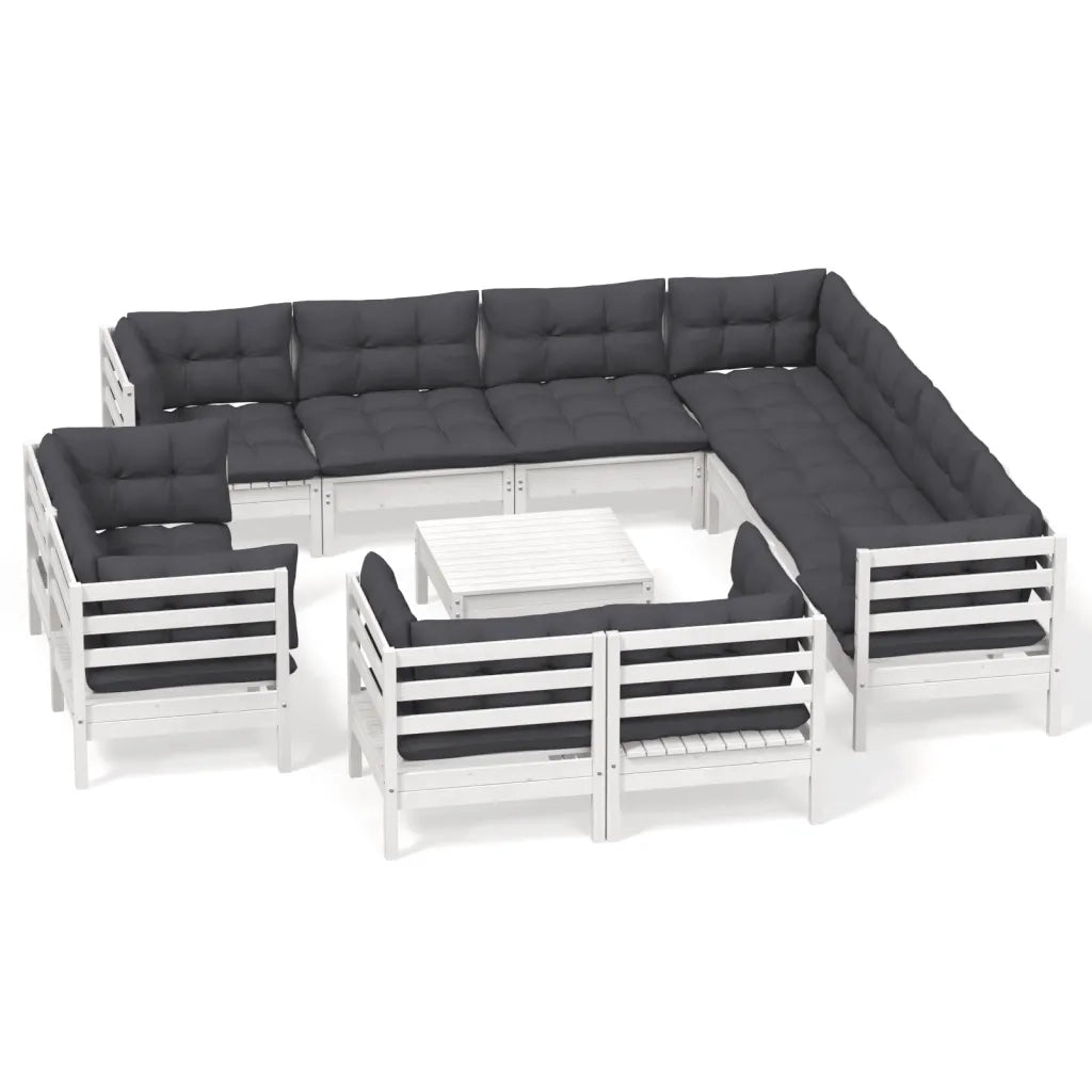 Set Divani da Giardino 12 pz con Cuscini Bianchi Legno di Pino 3096942
