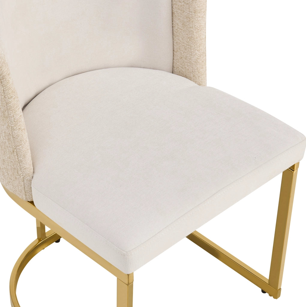 Set 6 sedie da pranzo beige e oro in ciniglia con doppio schienale