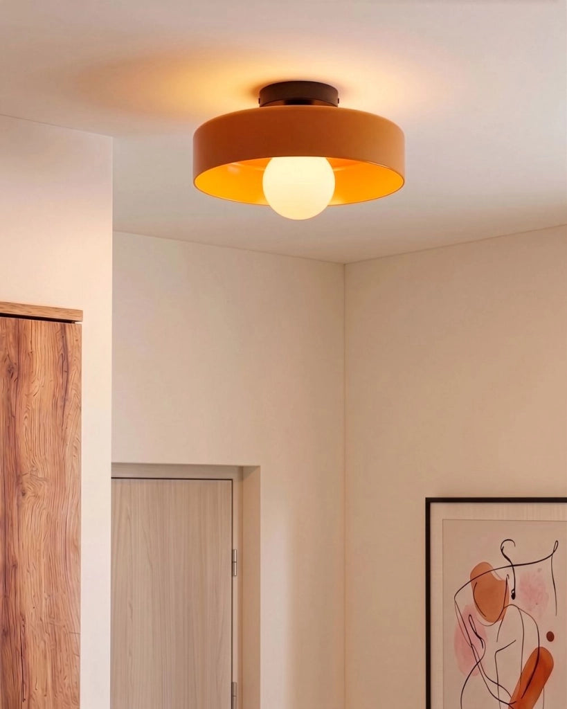 Lampada da soffitto con paralume in vetro arancione, modello a incasso, ideale per soffitti bassi