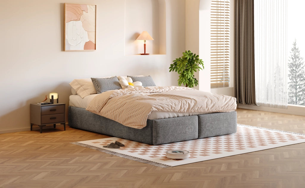 DESMIU Letto Contenitore 140 × 200 cm 2 Posti con 2 Cassetti e Vano Idraulico, senza Materasso, Grigio