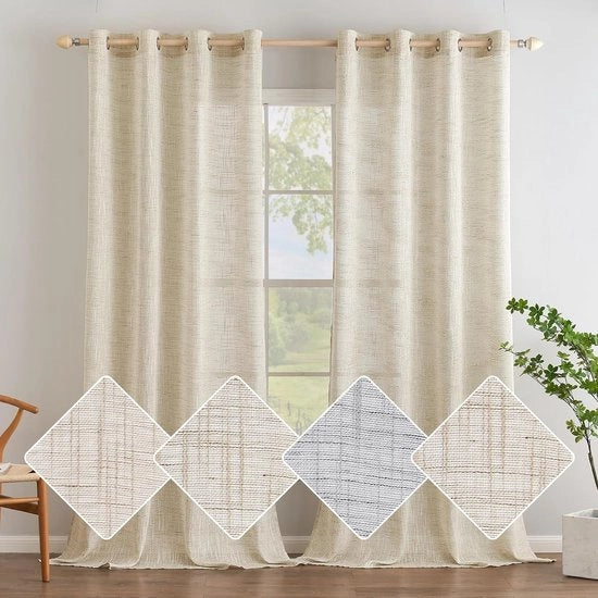 Velo trasparente per tende con anelli a ingranaggio - Tende moderne per finestra balcone - 2 pannelli 140 x 175 cm - Moka