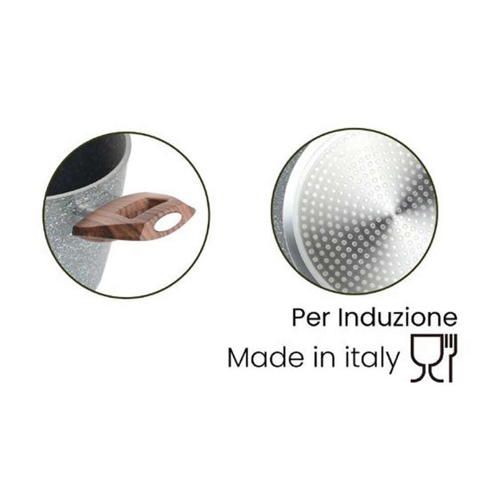 Trade Shop - Pentola Antiaderente Antigraffio Resistente 2 Manici Legno Per Piano Induzione Da ø16-20cm -