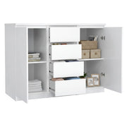 Credenza con ante e Angelika, colore bianco lucido, cm 120 x 90 x 50