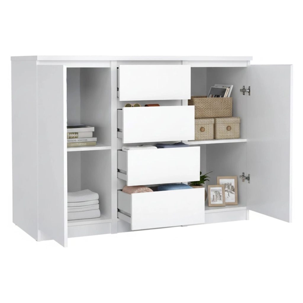Credenza con ante e Angelika, colore bianco lucido, cm 120 x 90 x 50