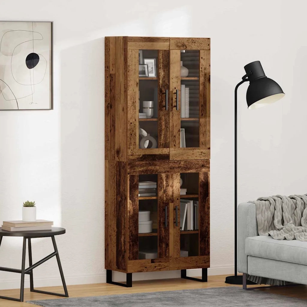 Credenza 2 pz-Set di 2 Buffet-Armadio da cucina Legno vecchio Legno Stratificato e Vetro 703532