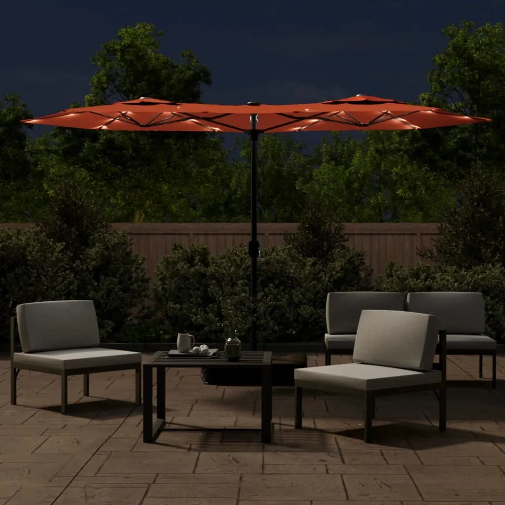 Ombrellone a Doppia Testa con LED Terracotta 316x145 cm 362974