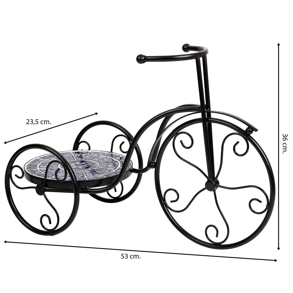 Portavaso bici in mosaico e metallo Blu 53x23,5x36h