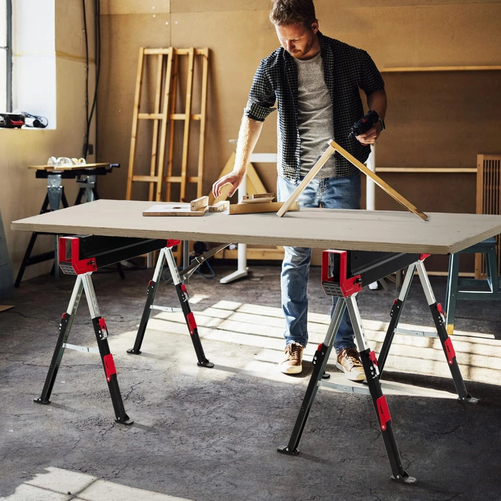 Set di 2 Cavalletti da Lavoro Pieghevoli, Cavalletto per Segare la Legna Regolabile in 9 Livelli, Cavalletto per Uso Interno ed Esterno, Carico Fino a 1180 kg (Modello 3)