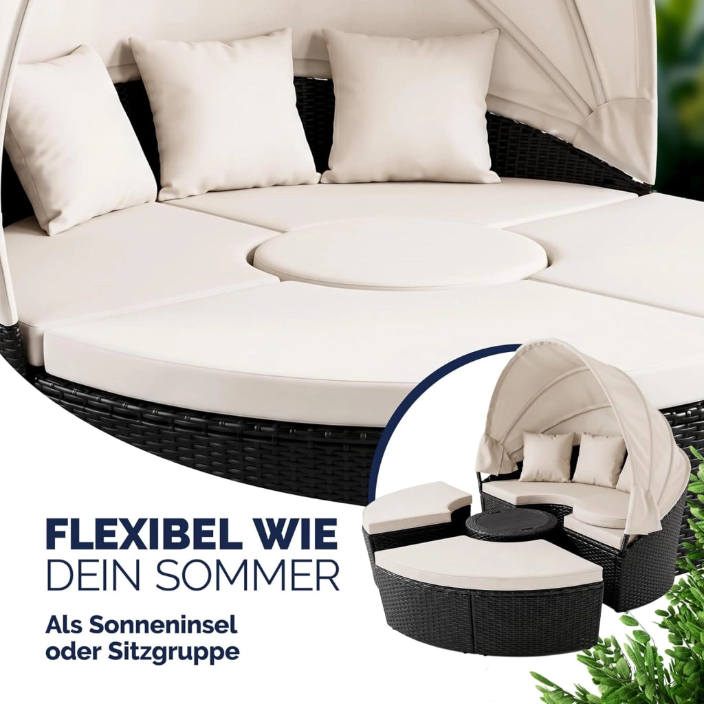 ® Lettino Prendisole Isola Polyrattan Sdraio da Giardino con Tavolo 185 cm Set Mobili Lounge per Esterno Divano Letto da Spiaggia Salottino