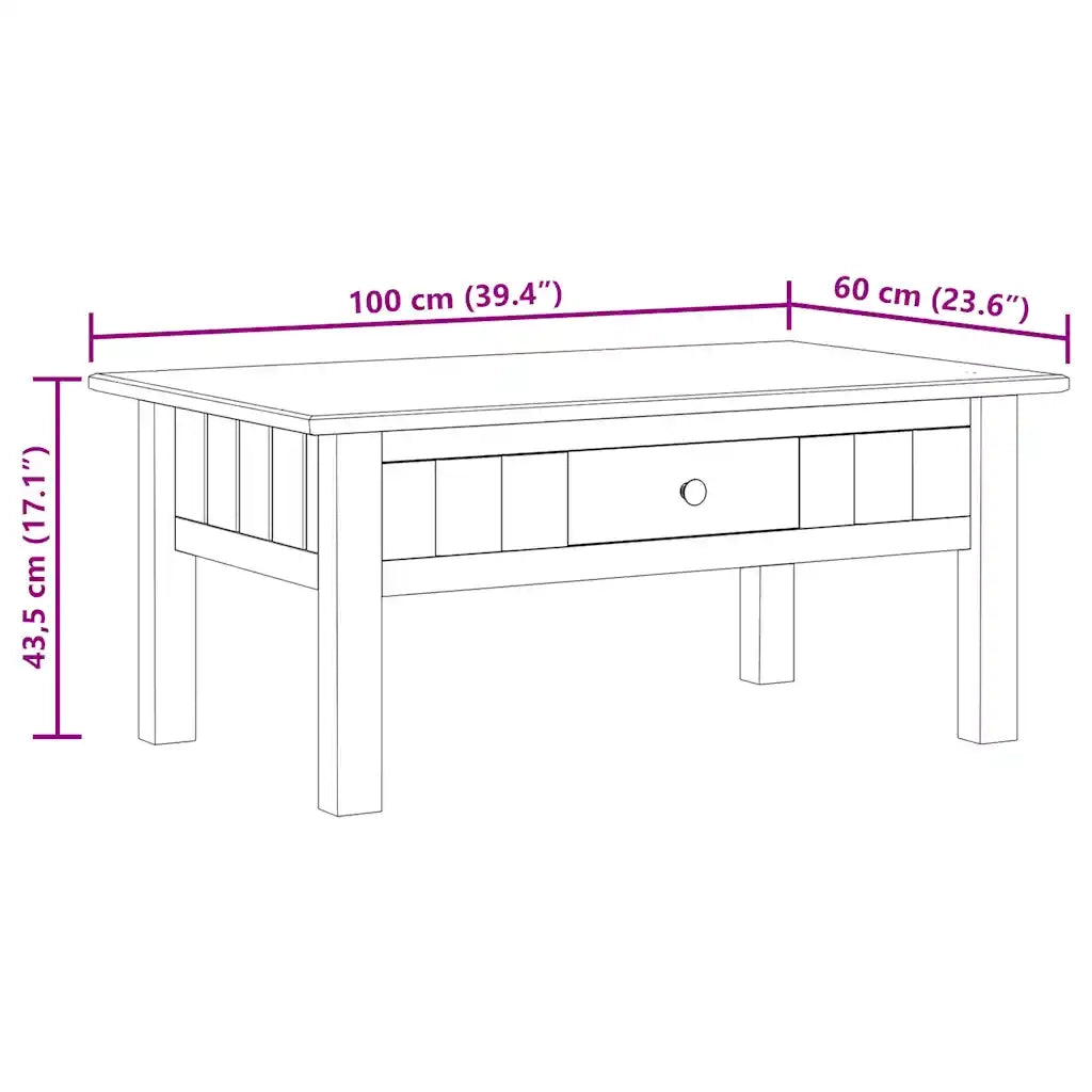 Tavolino Salotto Bianco 100x60x43,5cm Pino Massello Panama Range 282684