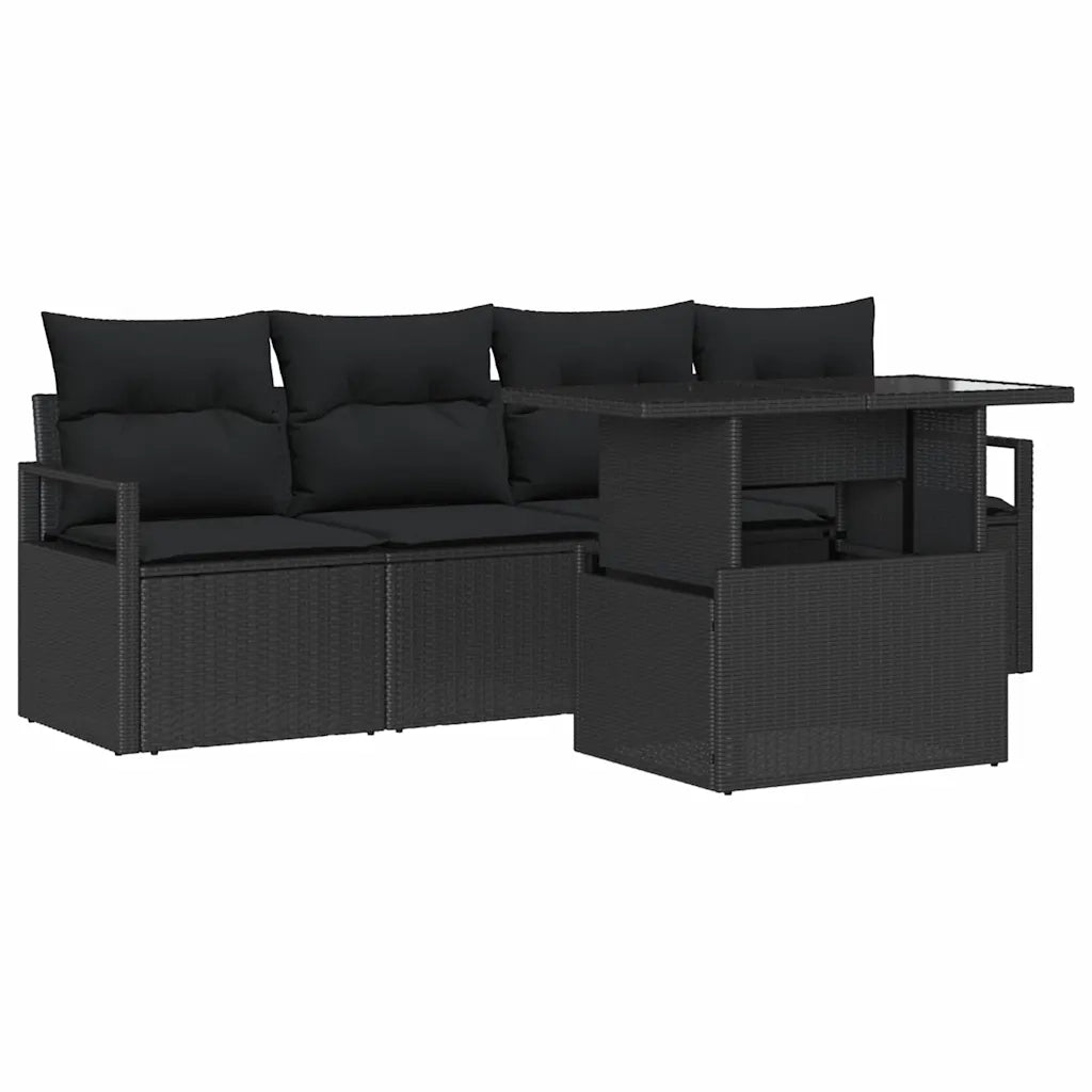Set Divano da Giardino con archiviazione 5 pcs Nero polyrattan 3348729