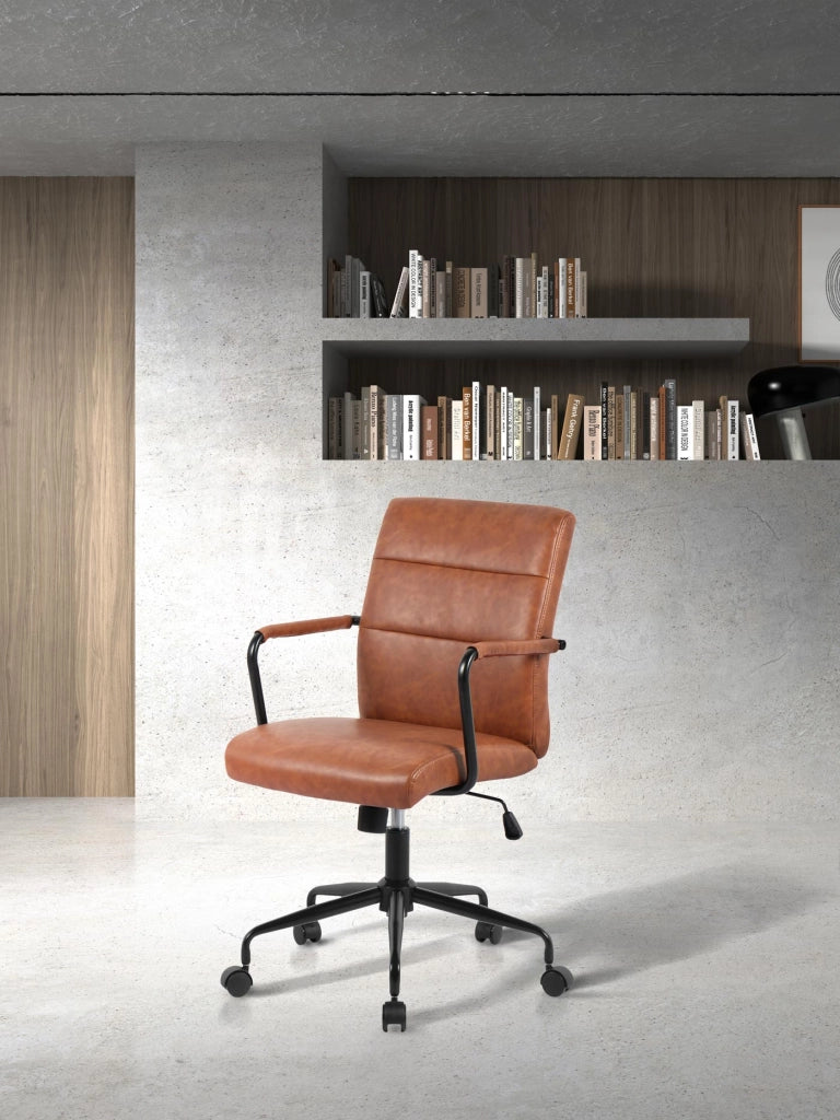 Sedia studio Hispanohogar regolabile in altezza similpelle marrone 99x64x70