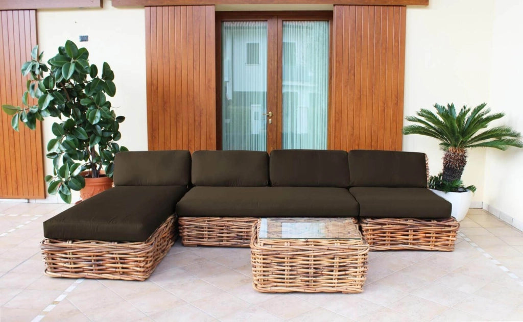 Tavolino intreccio in rattan naturale piano in vetro in Rattan naturale Vetro - NATUR