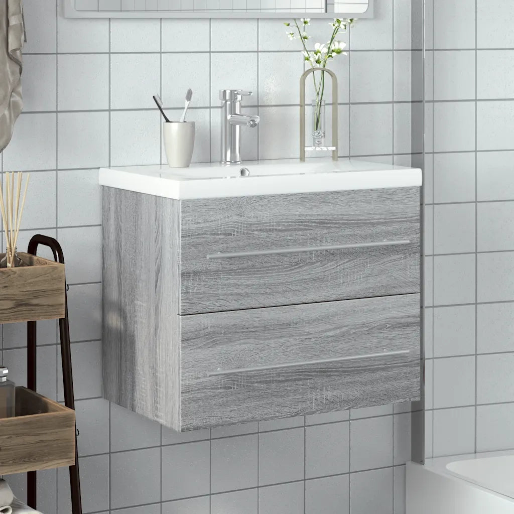 Mobile da Bagno con Lavabo | Armadio Lavabo Integrato Grigio Sonoma