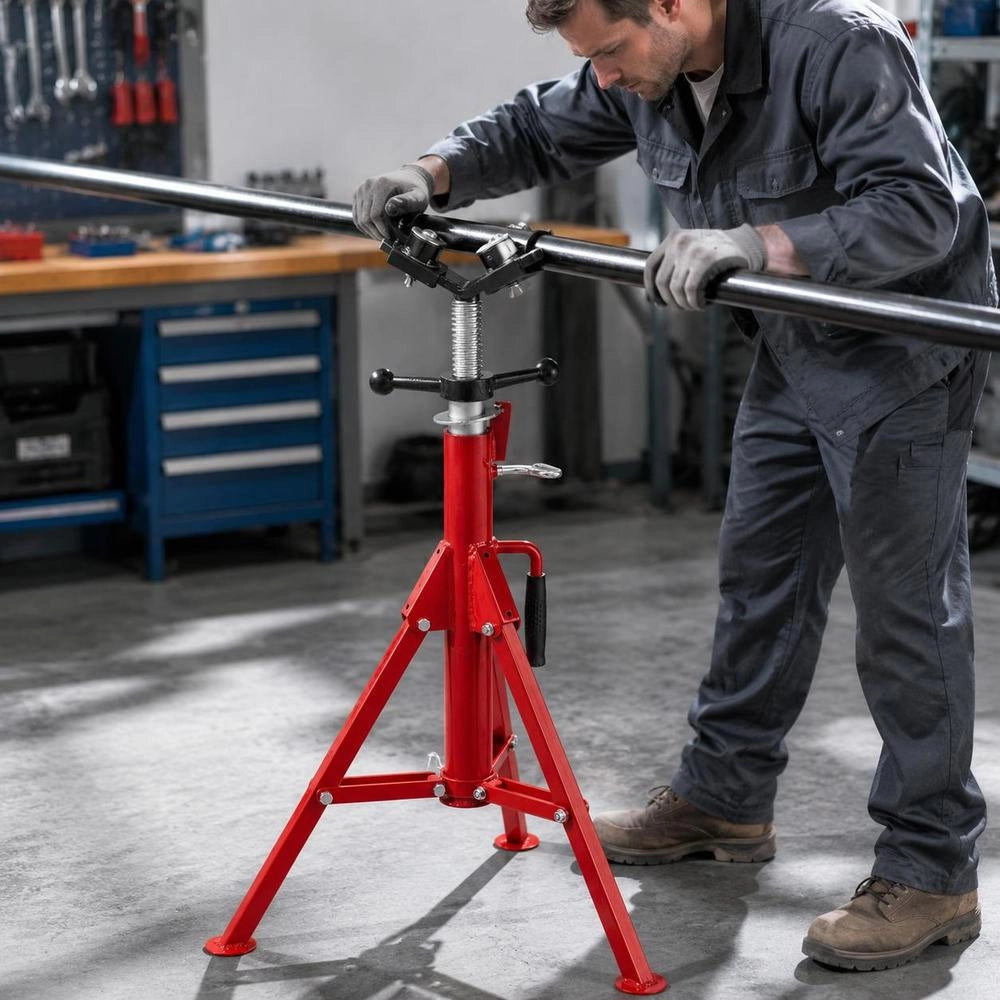 Pipe Support With 2-ball Transfer V-head 1107A, Foldable Pipe Stand, 2.04 T, Pipe Rod Height Adjustable