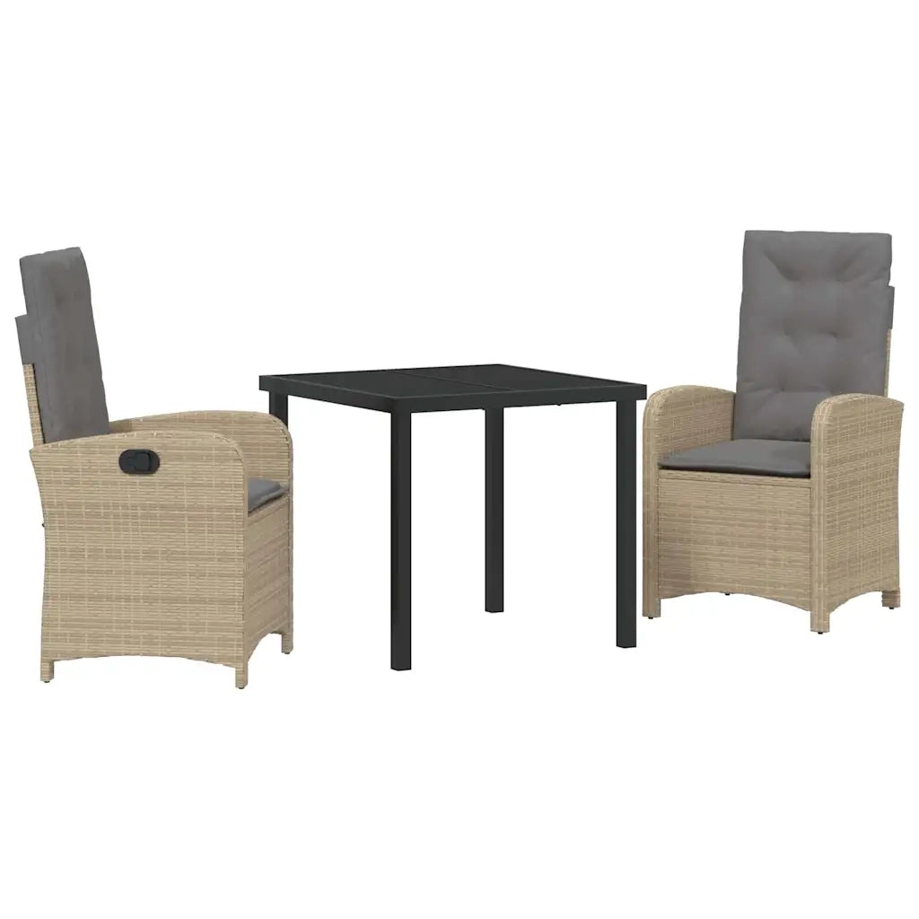 Set da Pranzo per Giardino con cuscino 3 pcs Beige polyrattan 3380288