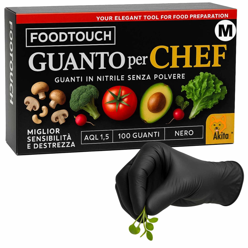 Akitaink Guanti Nitrile Neri Chef Food Touch M 100pz