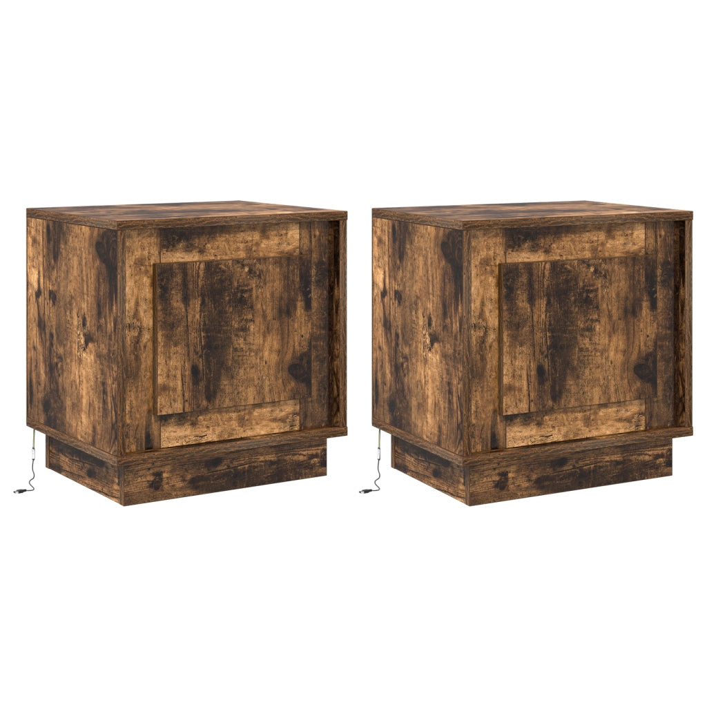 Comodini con luci LED 2 pcs Rovere Affumicato 44x34,5x45 cm