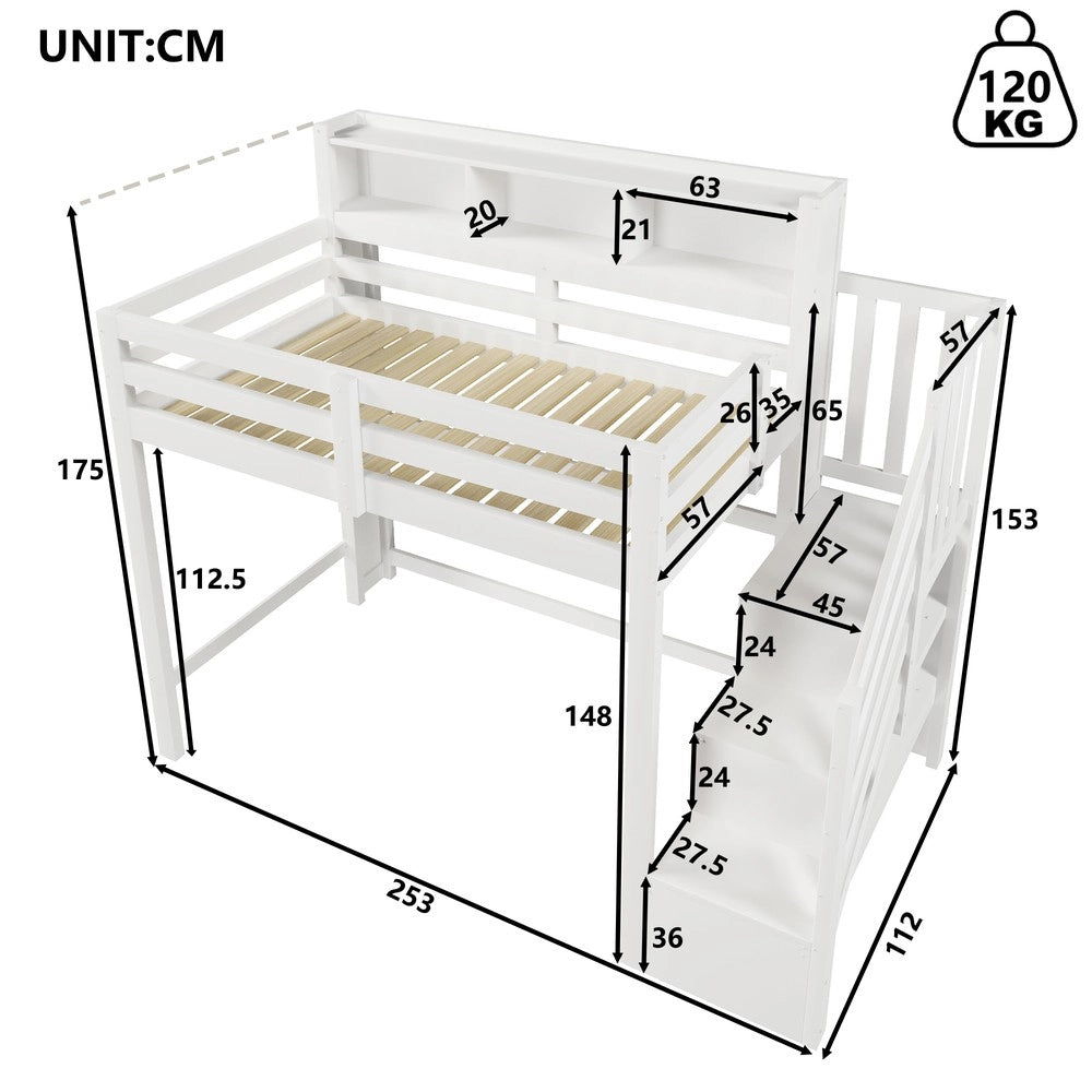 Letto a Soppalco con LED e Contenitore ¨C MINIMAL ¨C Bianco 90x200