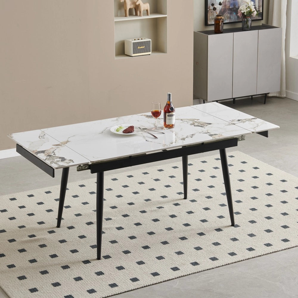 Tavolo Allungabile Expandia 120x85 con Piano in Ceramica Effetto Marmo Bianco e Gambe Nere