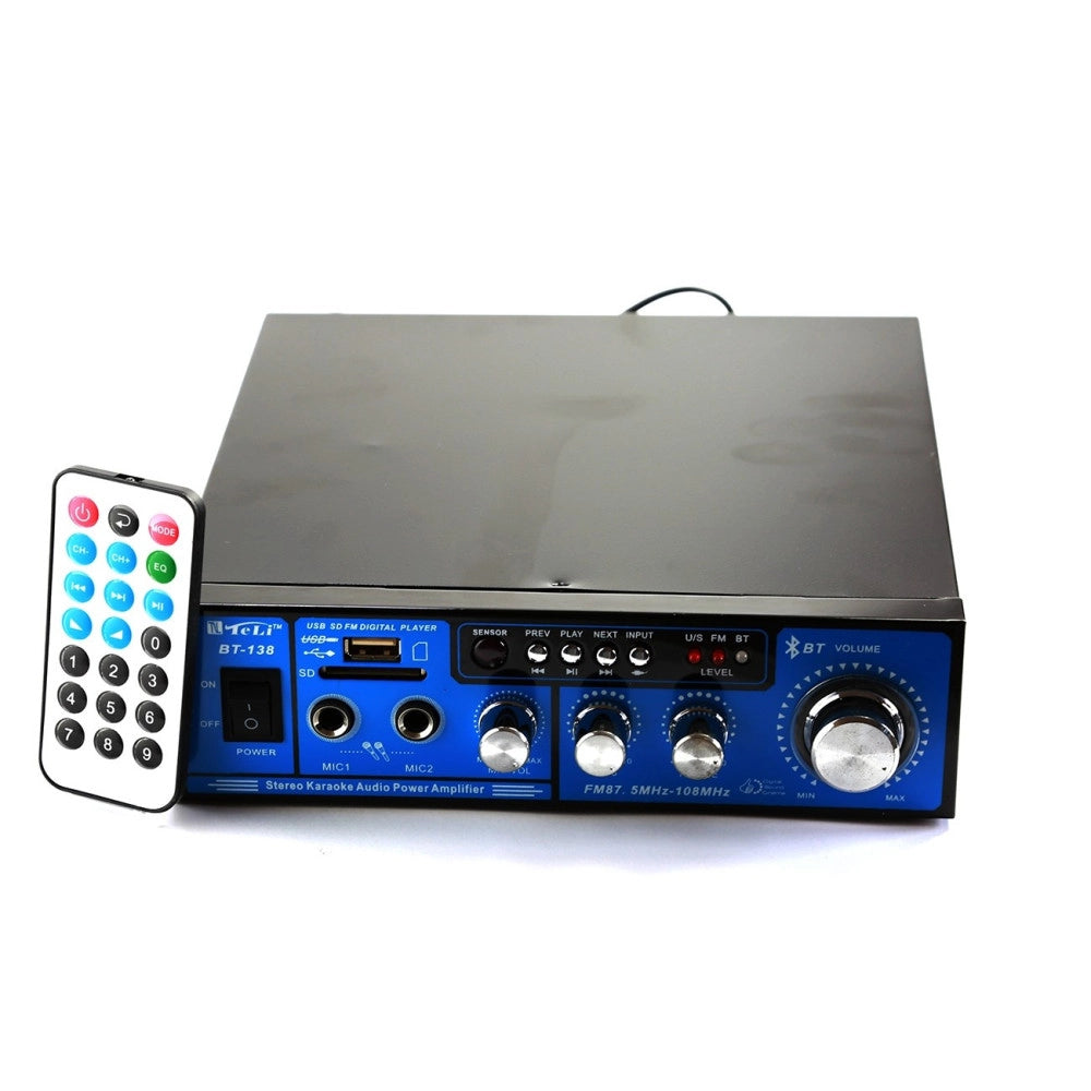 Trade Shop - Amplificatore Audio 12v 220v Usb Sd 2 Microfoni Mp3 Fm Casa Auto Bluetooth Bt138 -