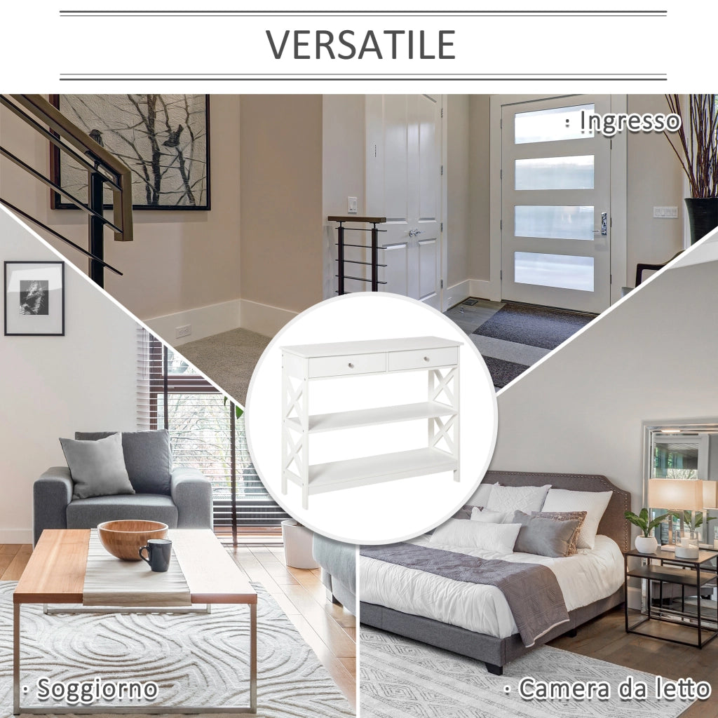 Tavolino consolle con cassetti e mensole ¨C zephmum ¨C Bianco, 100x30.5x80cm