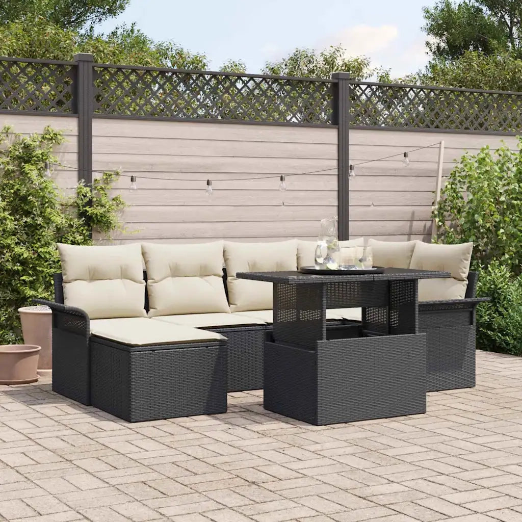 Set Divano da Giardino con cuscino 7 pcs Nero Poly Rattan 3348313