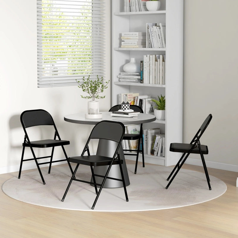 Sedie pieghevoli set da 4 con seduta imbottita salvaspazio per ufficio sala da pranzo e attesa in similpelle nera