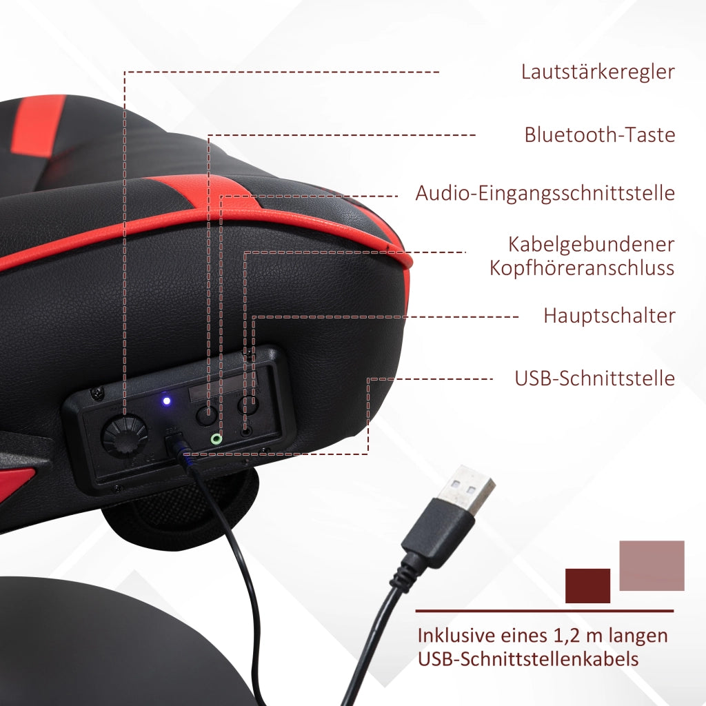 Sedia gaming con altoparlanti bluetooth altezza regolabile poggiatesta e supporto lombare pelle rigenerata rossa