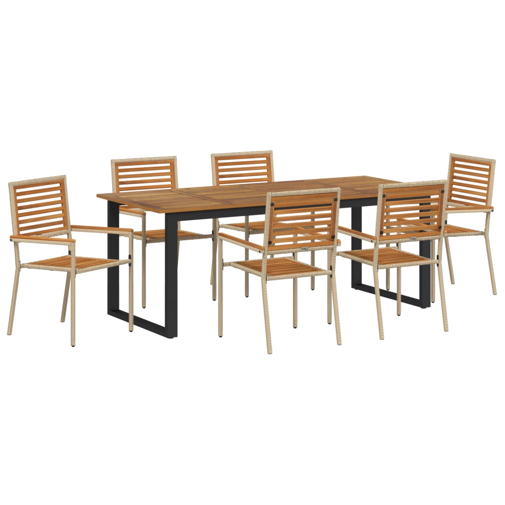 Set Pranzo Giardino  7 Pezzi Beige Polyrattan Acacia