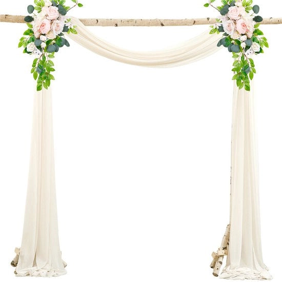Slender Chiffon, tenda da sposa, con nastri, chiffon drappeggiato per decorazione cerimoniale, sfondo, tenda da festa di organza - bianco sbrecciato - 75*300cm