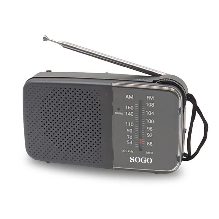 Radio portatile AM/FM tascabile con altoparlante integrato, antenna telescopica, 300mW, jack auricolari 3.5mm - SOGO