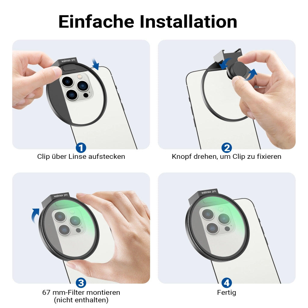 Portafiltro per smartphone, supporta filtri fotografici diffusione ND polarizzatore da 67 mm, attacco cold shoe per LED e microfono, accessorio per fotografia con cellulare