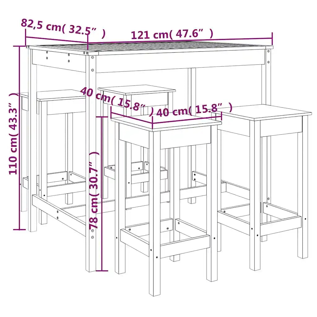 Set Bar da Giardino 5 pz Bianco in Legno Massello di Pino
