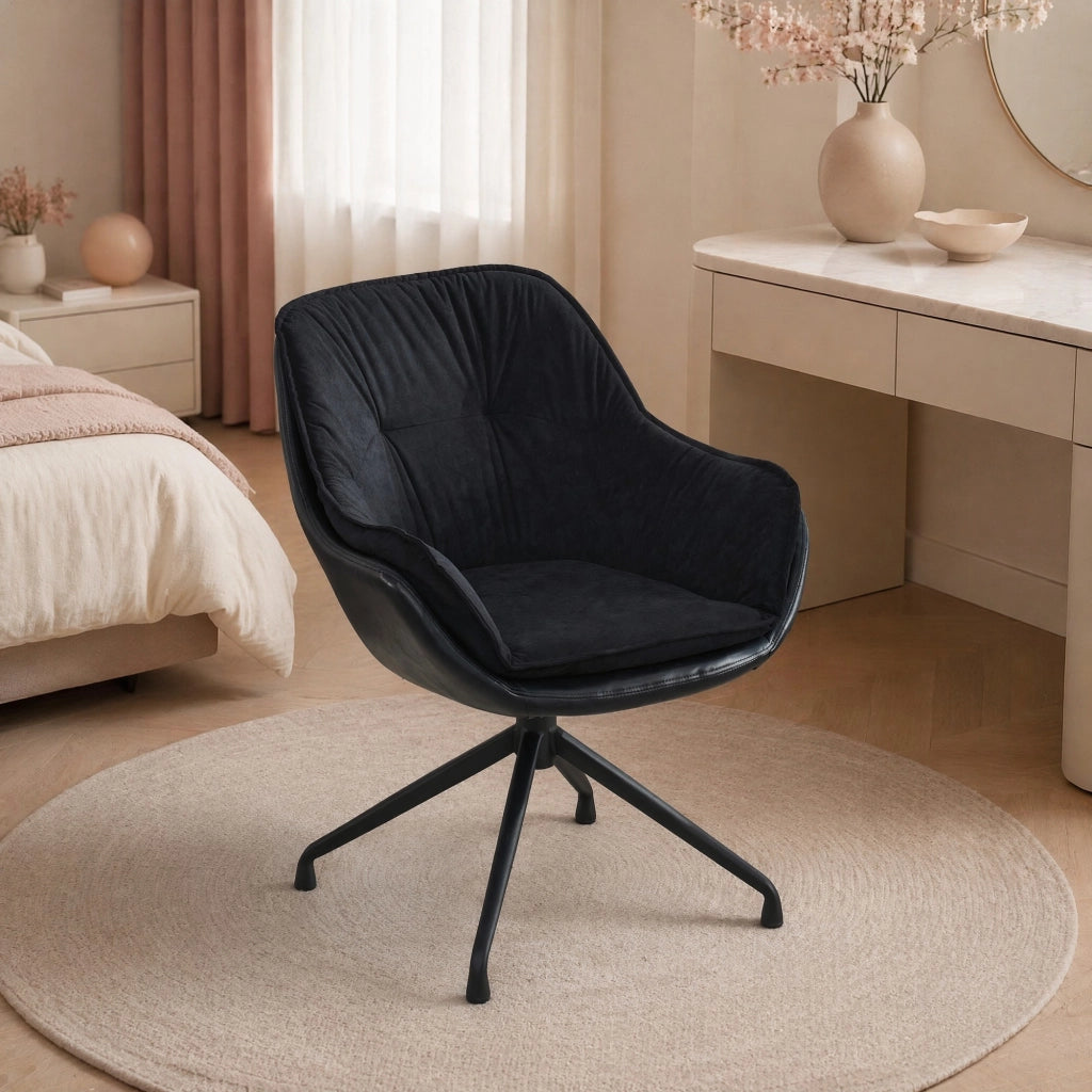 Poltrona da ufficio in similpelle nera con rotazione 360° e ritorno automatico 69 × 65 × 46 cm