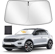 Zonnescherm auto per vetri anteriori personalizzato per VW T-ROC 2018-2024, schermo per vetri anteriori pieghevole, tessuto riflettente densificato blocca raggi UV e mantiene la vettura più fresca