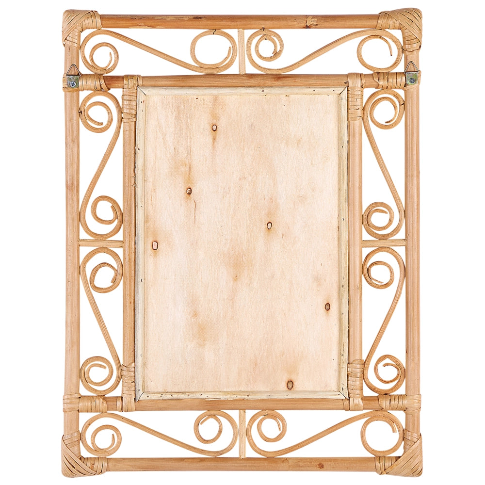 Specchio da parete in legno chiaro Rattan 41 x 52 cm Appeso Design Home Decor Rettangolare Soggiorno Corridoio Camera da letto Boho Moderno