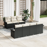 Set Divano da Giardino 8 Pezzi con Cuscini Nero Polyrattan