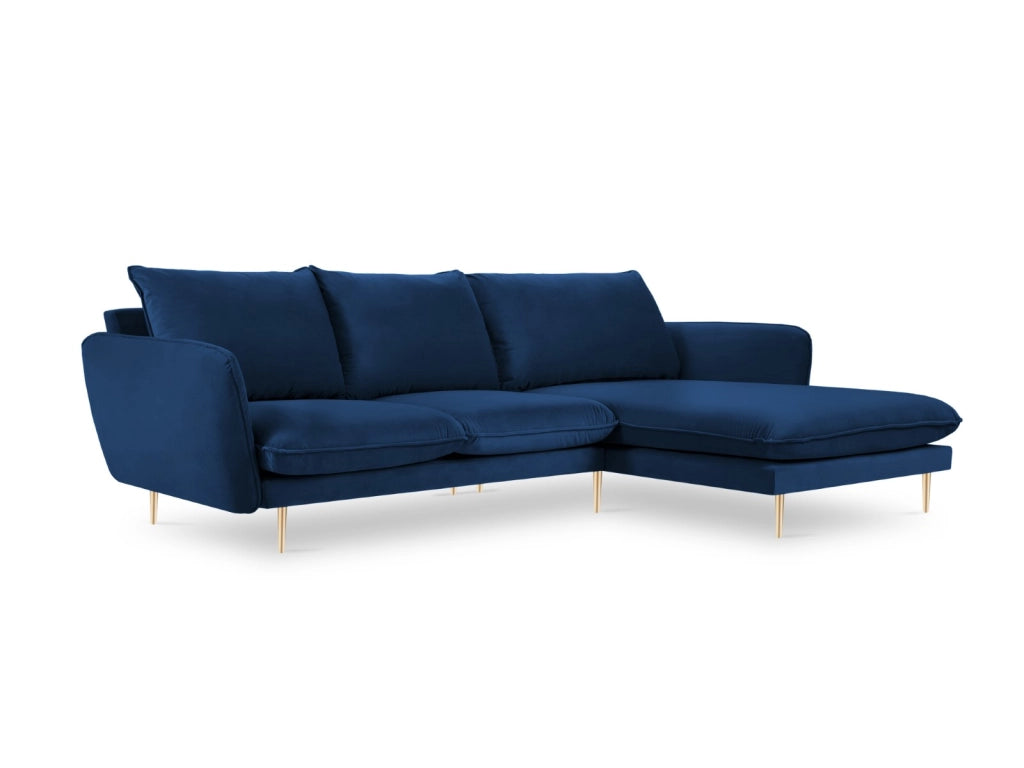Cosmopolitan Design - Divano angolare destro "Vienna" 5 posti in velluto blu reale 