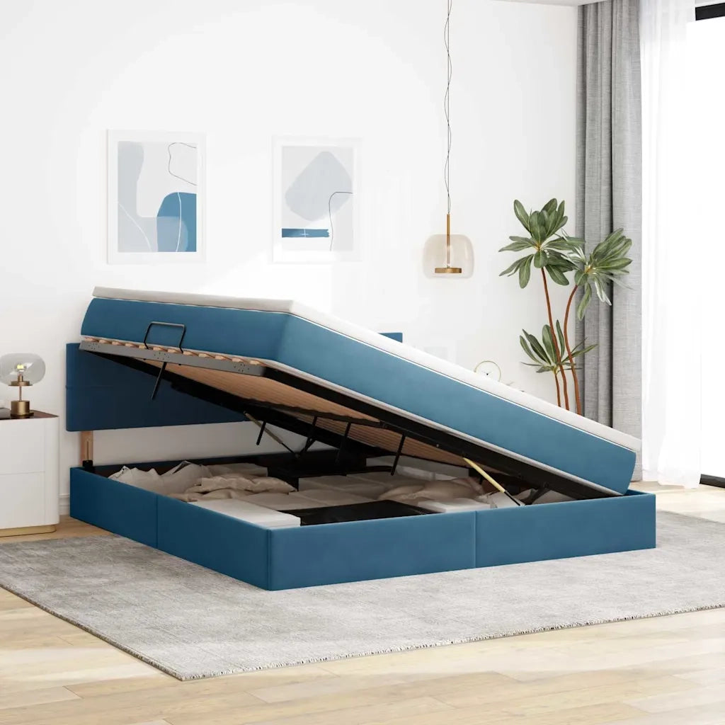 Letto con Contenitore Blu Scuro 160 x 200 cm Velluto 3370771