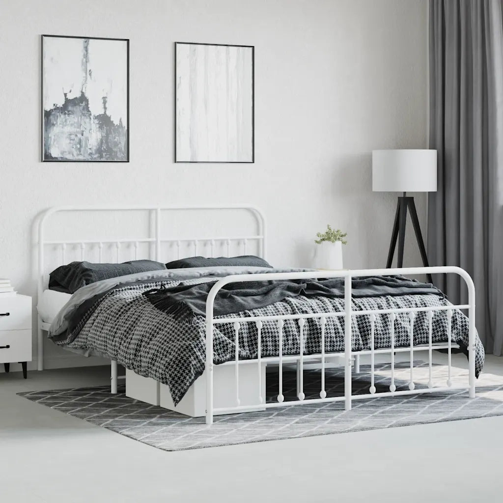 Giroletto con Testiera e Pediera Metallo Bianco 160x200 cm 352648