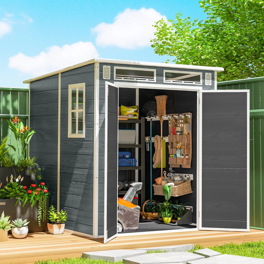 Casetta da Giardino in Resina con 2 Porte e 3 Finestre ¨C Zephmum ¨C Grigio 3.3 m2