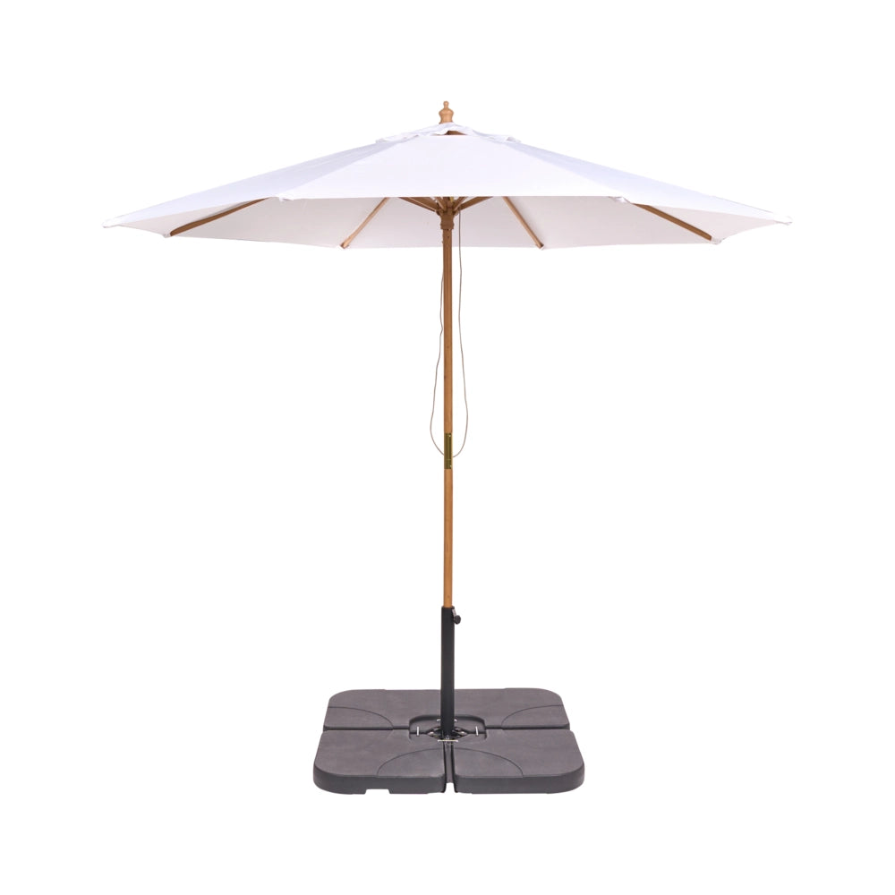 Ombrellone da giardino in tessuto bianco sporco, ø 270 cm, palo in legno, pieghevole, per esterni, con meccanismo a cordicella