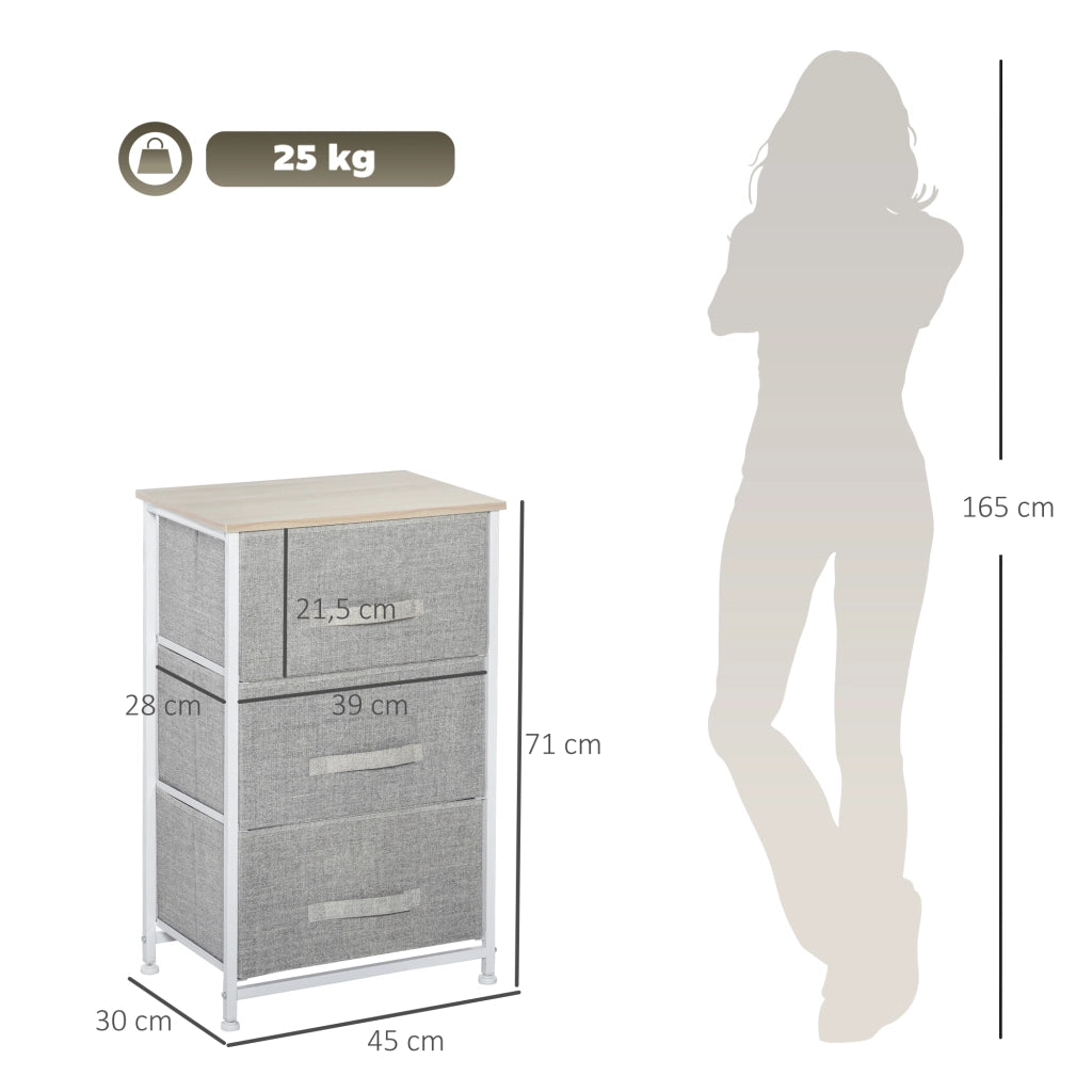 Cassettiera con 3 Cassetti Tessuto Grigio ¨C Zephmum ¨C Acciaio 60x40x